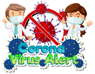 Poster design for coronavirus theme with doctors and virus cells