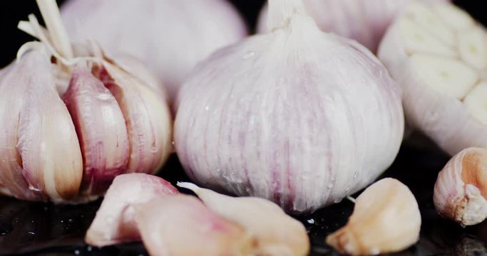 Fresh fragrant garlic slowly rotates.