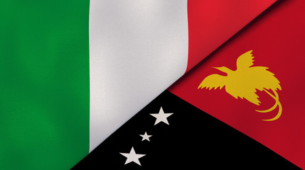 The flags of Italy and Papua New Guinea. News, reportage, business background. 3d illustration