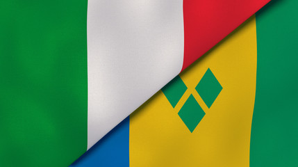 Fototapeta premium The flags of Italy and Saint Vincent and Grenadines. News, reportage, business background. 3d illustration