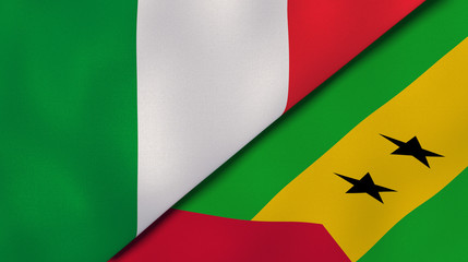 The flags of Italy and Sao Tome and Principe. News, reportage, business background. 3d illustration