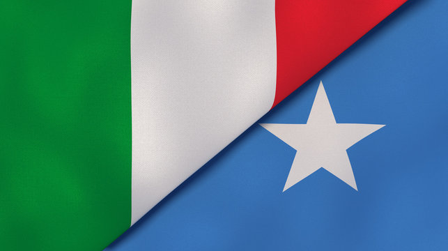 The flags of Italy and Somalia. News, reportage, business background. 3d illustration