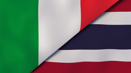 The flags of Italy and Thailand. News, reportage, business background. 3d illustration