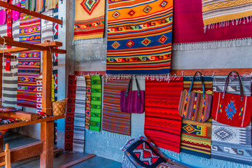 Fototapeta premium Full shot of a colorful rug workshop