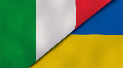 The flags of Italy and Ukraine. News, reportage, business background. 3d illustration