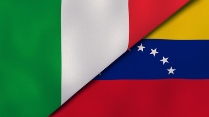 The flags of Italy and Venezuela. News, reportage, business background. 3d illustration