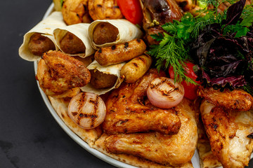 Assorted kebabs, Duck with fruit, Ribeye and Tibon steak, White Amur Koktal or rainbow trout, Baked leg of lamb