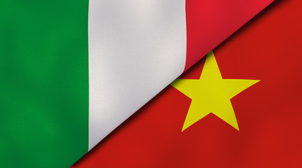 Fototapeta premium The flags of Italy and Vietnam. News, reportage, business background. 3d illustration