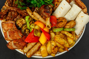 Assorted kebabs, Duck with fruit, Ribeye and Tibon steak, White Amur Koktal or rainbow trout, Baked leg of lamb
