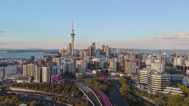 A view of Auckland City skyline from spaghetti junction