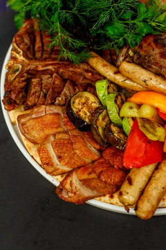Assorted kebabs, Duck with fruit, Ribeye and Tibon steak, White Amur Koktal or rainbow trout, Baked leg of lamb