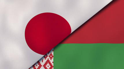 The flags of Japan and Belarus. News, reportage, business background. 3d illustration