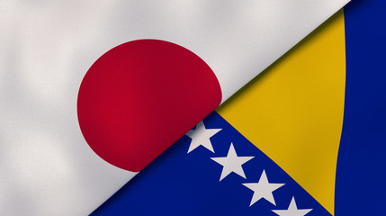 The flags of Japan and Bosnia and Herzegovina. News, reportage, business background. 3d illustration