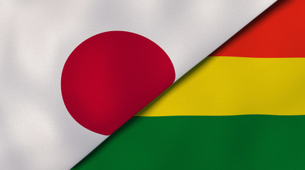 The flags of Japan and Bolivia. News, reportage, business background. 3d illustration
