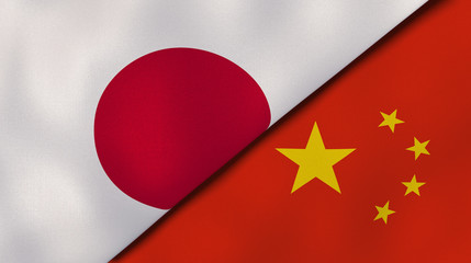 The flags of Japan and China. News, reportage, business background. 3d illustration