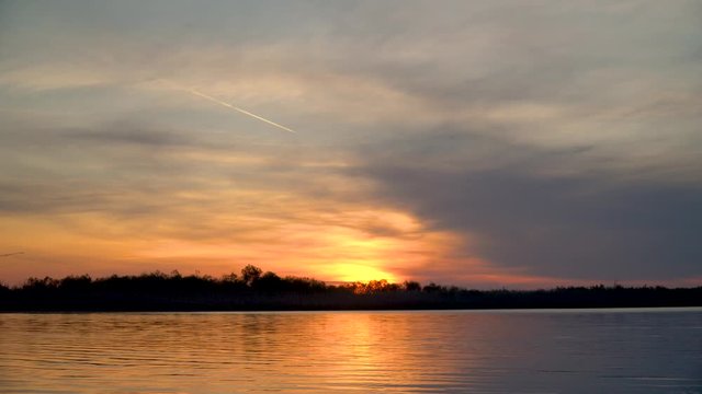 Very beautiful sunset on lake Pskov