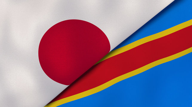 The flags of Japan and DR Congo. News, reportage, business background. 3d illustration