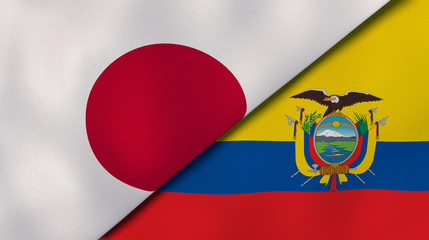 The flags of Japan and Ecuador. News, reportage, business background. 3d illustration