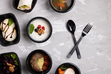 full breakfast course and no sugar concept, school meal in containers