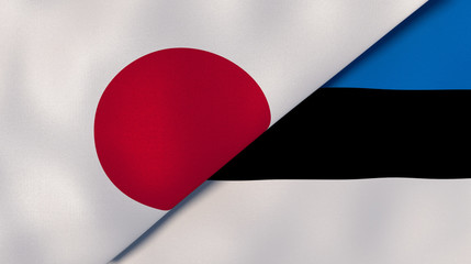 The flags of Japan and Estonia. News, reportage, business background. 3d illustration