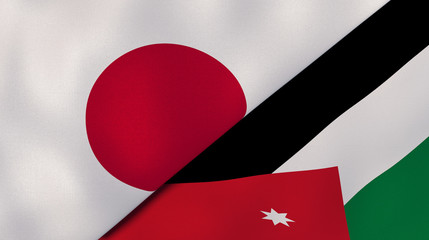 The flags of Japan and Jordan. News, reportage, business background. 3d illustration