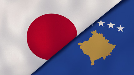 The flags of Japan and Kosovo. News, reportage, business background. 3d illustration