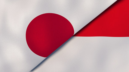 The flags of Japan and Monaco. News, reportage, business background. 3d illustration