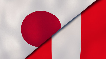 The flags of Japan and Peru. News, reportage, business background. 3d illustration