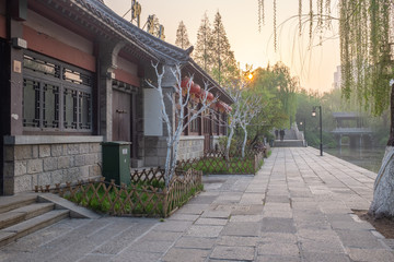 Buildings in ancient Chinese style in Daming Lake Park, Jinan