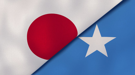 The flags of Japan and Somalia. News, reportage, business background. 3d illustration