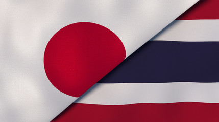 The flags of Japan and Thailand. News, reportage, business background. 3d illustration