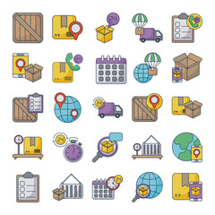 set of icons freight delivery logistics on white background