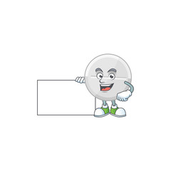 White pills cartoon character concept Thumbs up having a white board