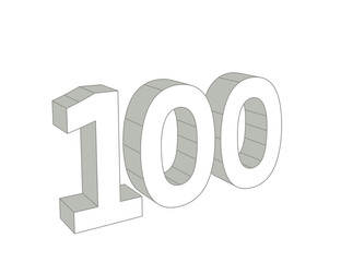 100 number, 3d illustration isolated on white