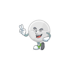 Cheerful white pills mascot design with two fingers