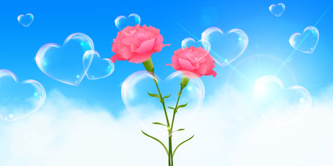 母の日　ハート　カーネーション　背景