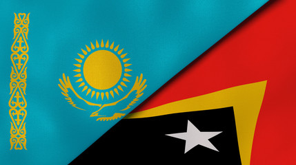 The flags of Kazakhstan and East Timor. News, reportage, business background. 3d illustration