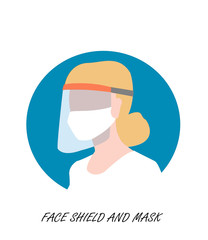  drawing silhouette of women wear face shield and mask for Coronavirus (COVID-19) preventions,health care concept.