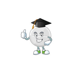 Mascot design concept of white pills proudly wearing a black Graduation hat