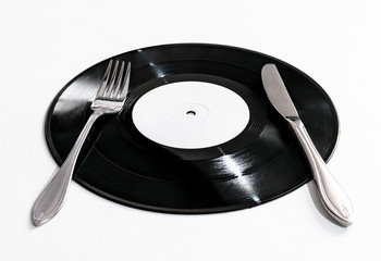 Vinyl record with knife and fork