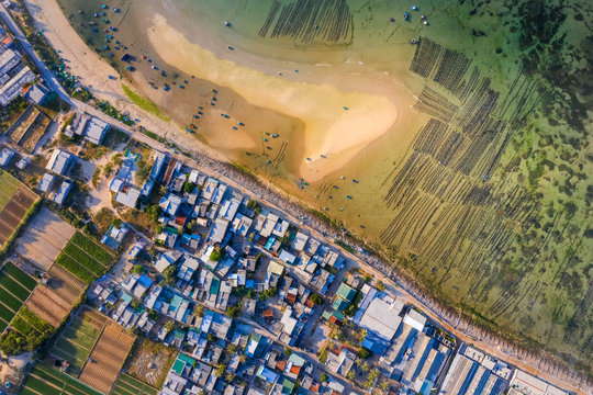 Aerial view of beach at My Hiep, Phan Rang, Ninh Thuan, Vietnam.