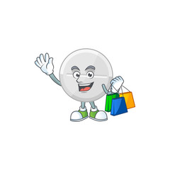 cartoon character concept of rich white pills with shopping bags