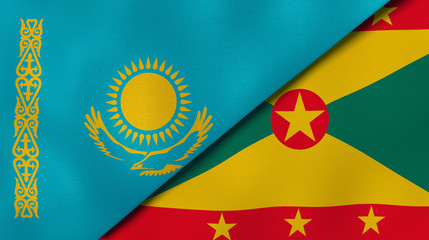 The flags of Kazakhstan and Grenada. News, reportage, business background. 3d illustration