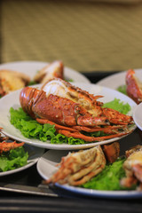 Seafood plate with lobster in a restaurant