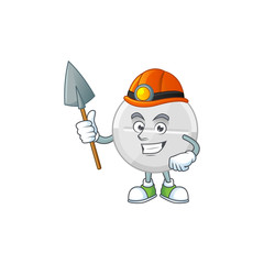 cartoon character design of white pills work as a miner
