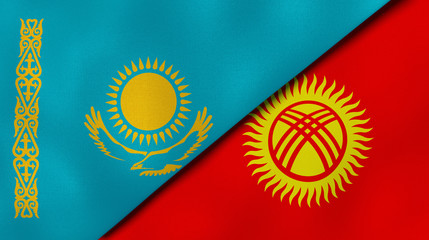 The flags of Kazakhstan and Kyrgyzstan. News, reportage, business background. 3d illustration