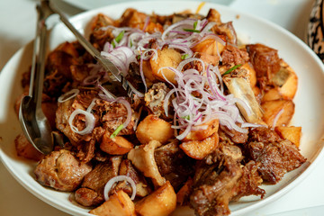 Kazakh dish with potatoes and horse meat