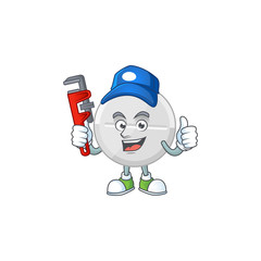 Mascot design concept of white pills work as smart Plumber