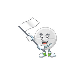 Cute cartoon character of white pills holding white flag