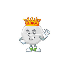 The Charismatic King of white pills cartoon character design wearing gold crown